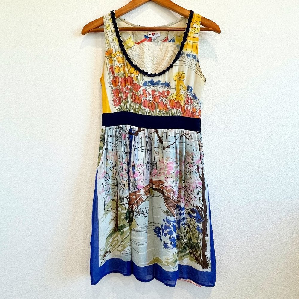 Anthropologie We Love Vera 100% Silk Sleeveless Dress Watercolor Tulips Sz 4